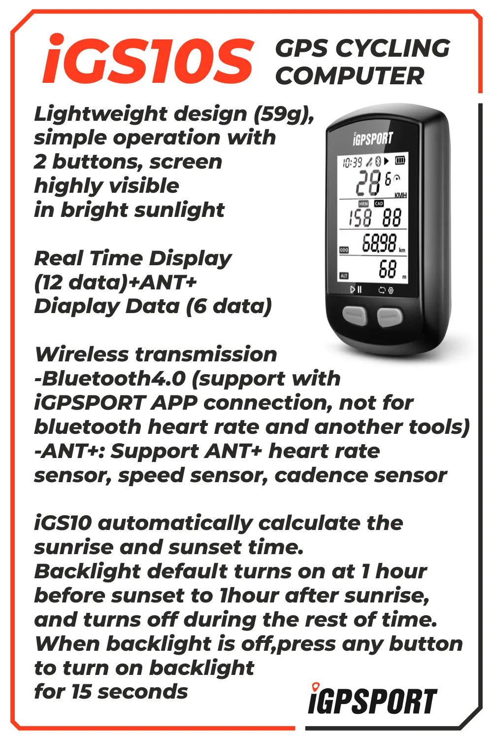 iGPSPORT iGS10S GPS Cycling Computer (IGS10S)