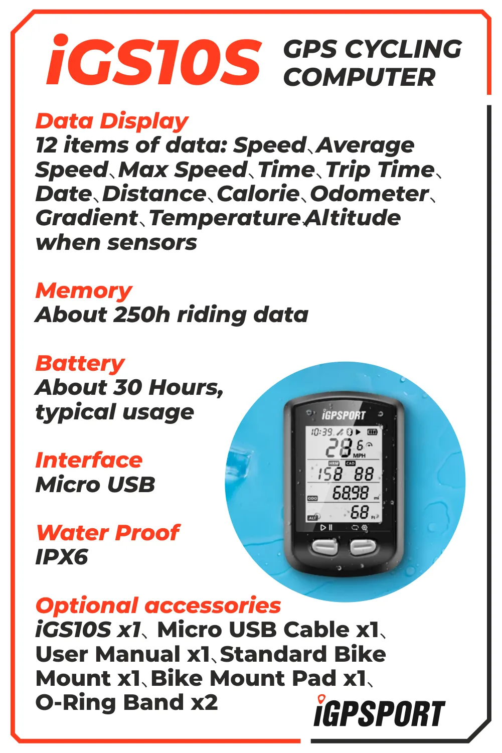 iGPSPORT iGS10S GPS Cycling Computer (IGS10S)