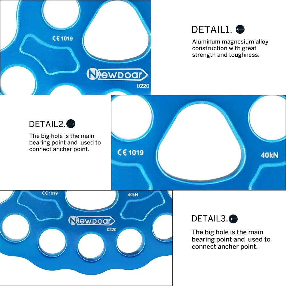 NewDoar Descender Plate 30/40KN Paw Rigging Plate 4/5 Holes Rock Climbing Gear