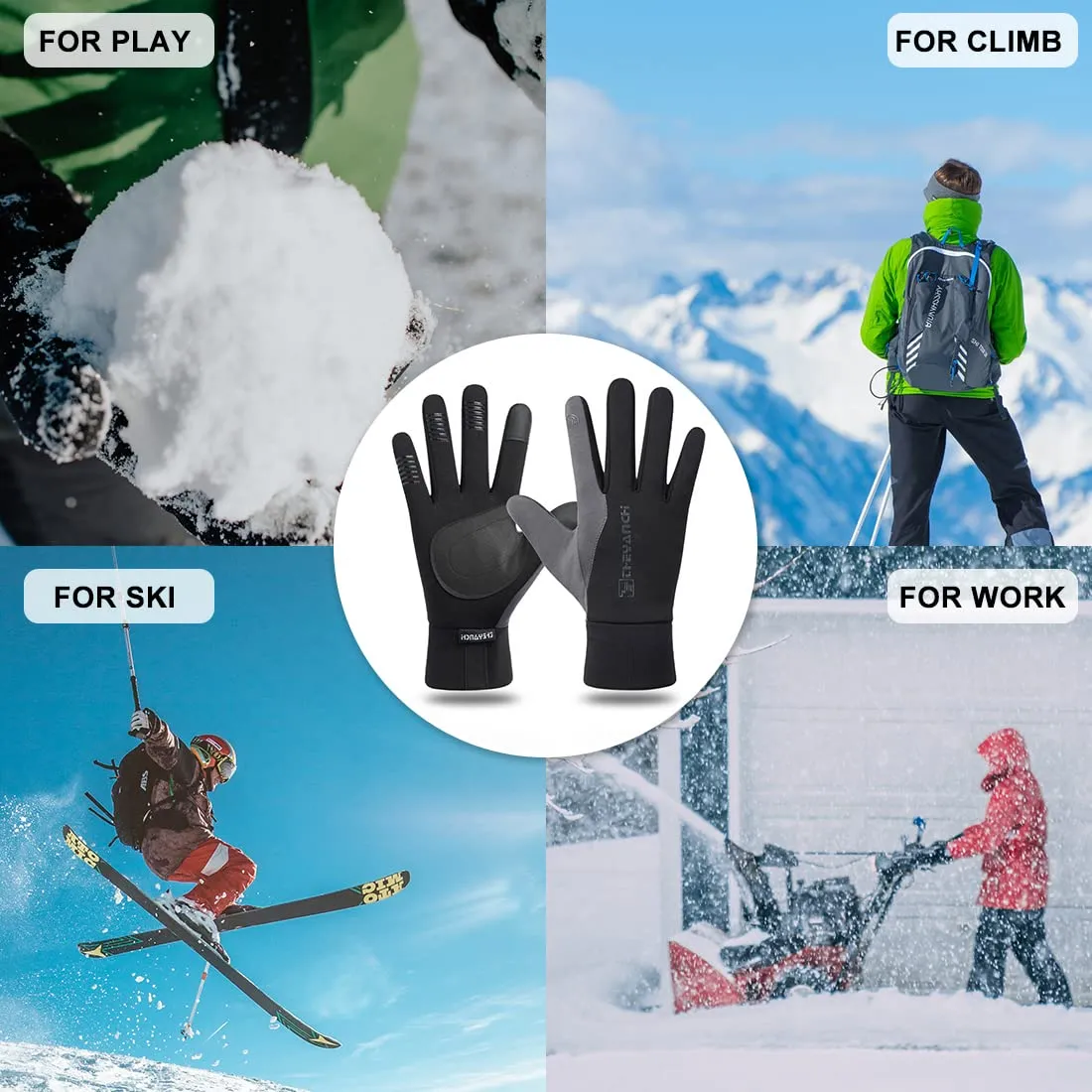 NewDoar Winter Gloves Touch Screen, Windproof Snow Gloves for Climbing Running Skiing Riding Cycling