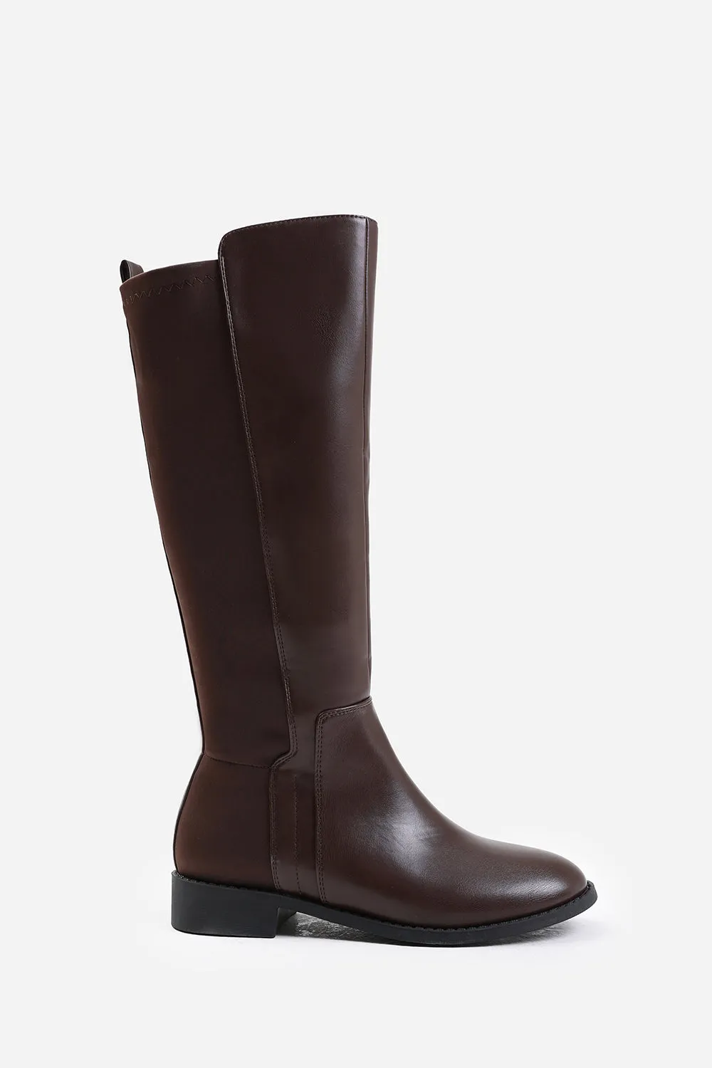 PARKER KNEE HIGH BOOTS WITH SIDE ZIP IN DARK BROWN FAUX LEATHER