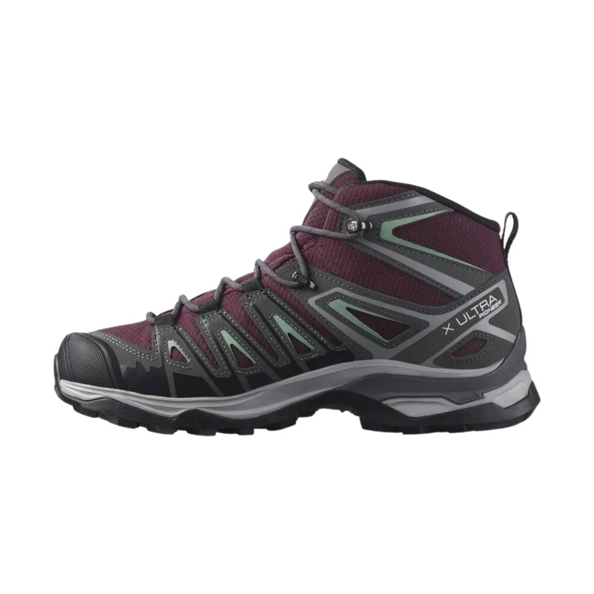 Salomon Women's X Ultra Pioneer Mid Waterproof Hiking Boots - Wine Tasting/Magnet/Granite Green