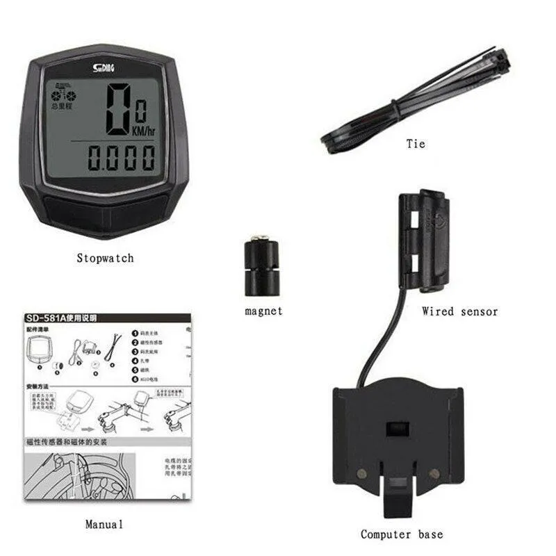 Waterproof LCD Digital Bike Computer Display Bicycle Odometer Speedometer Cycling Wired Stopwatch Riding Accessories