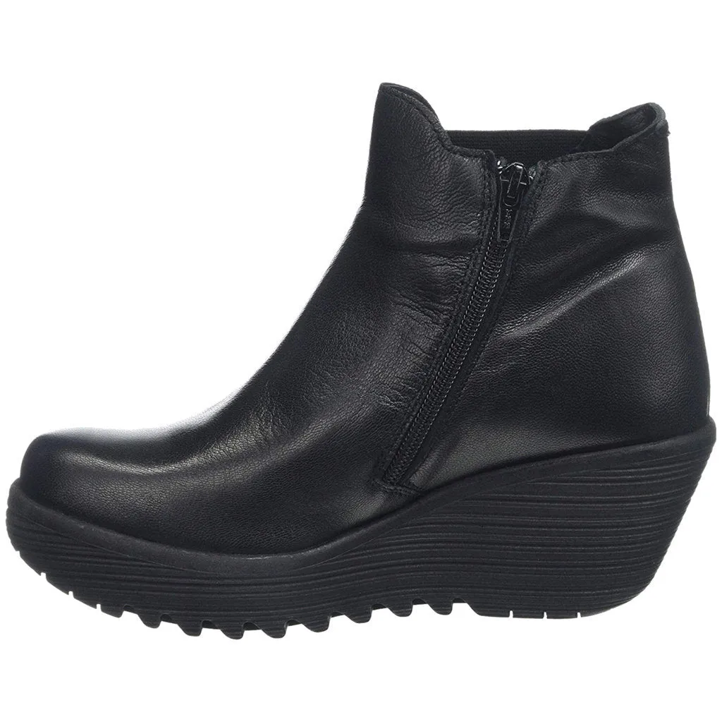 Yazo528Fly Leather Women's Wedge Heel Zip Up Ankle Boots